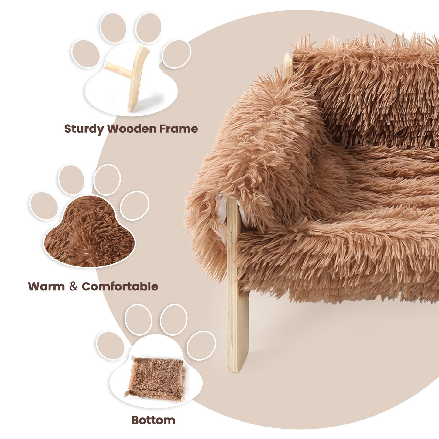 Raised Plush Cat Sofa Bed With Wooden Legs Indoor Cats