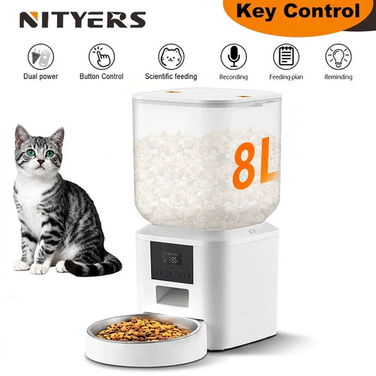 Nityers 8L Automatic Cat Feeder With Voice Recorder And Stainless Steel Bowl