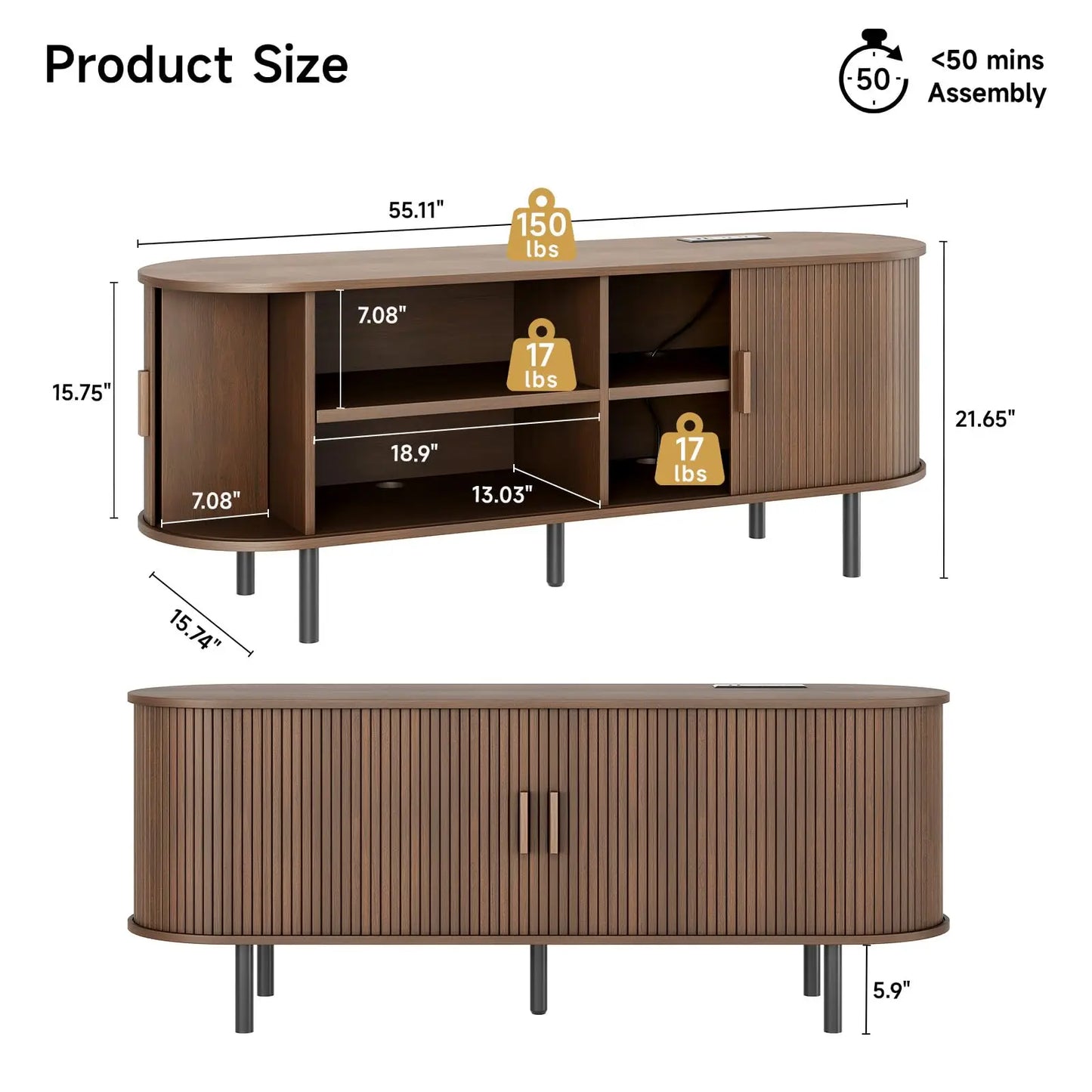ONBRILL Modern TV Stand With Power Outlet And Storage