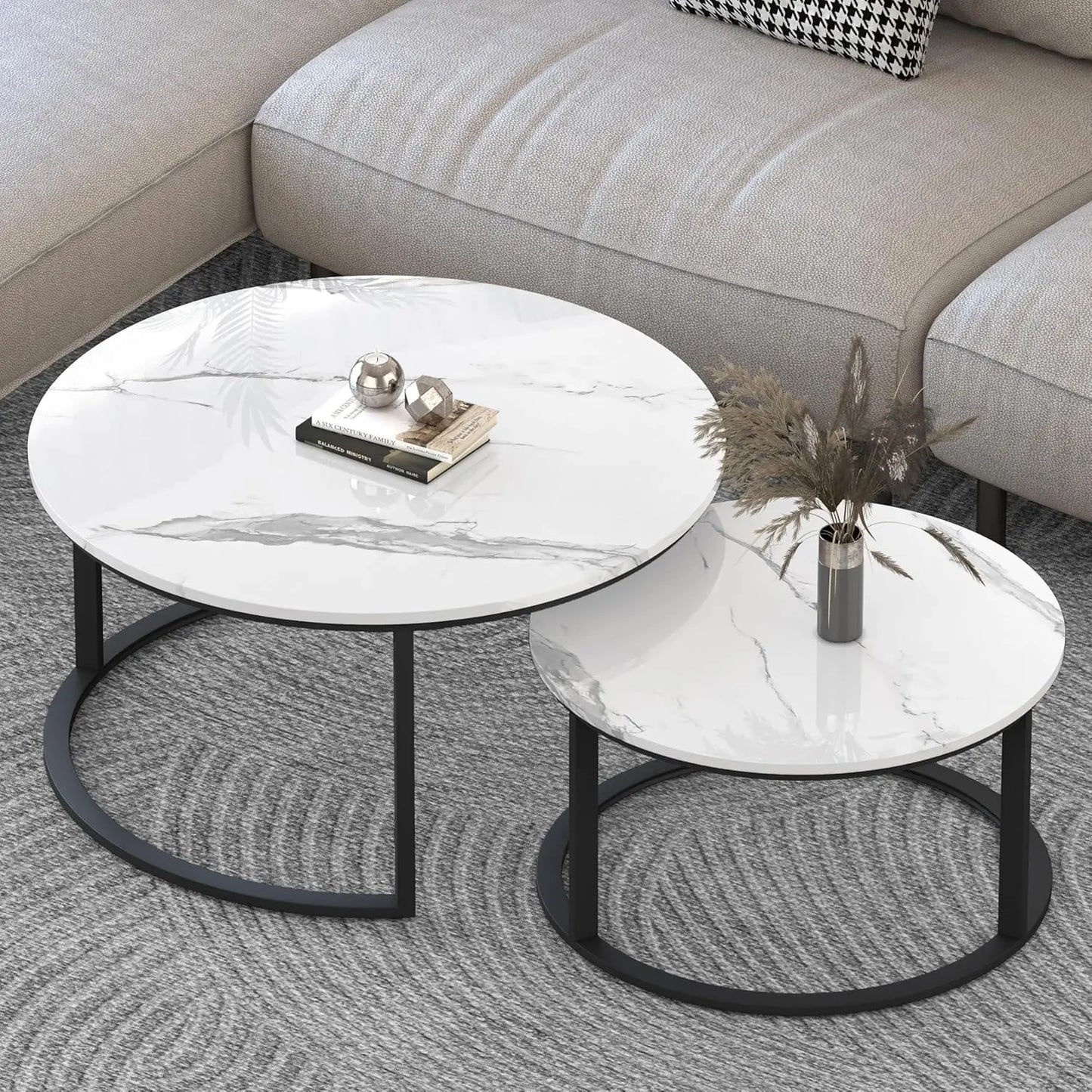 Nested Round Coffee Table Set, Modern Design, Customizable Two-Piece