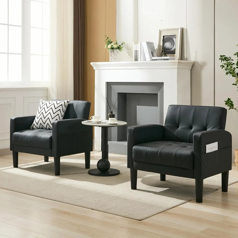 Accent Chair Set of 2 Tufted Black Arm Chairs With Storage