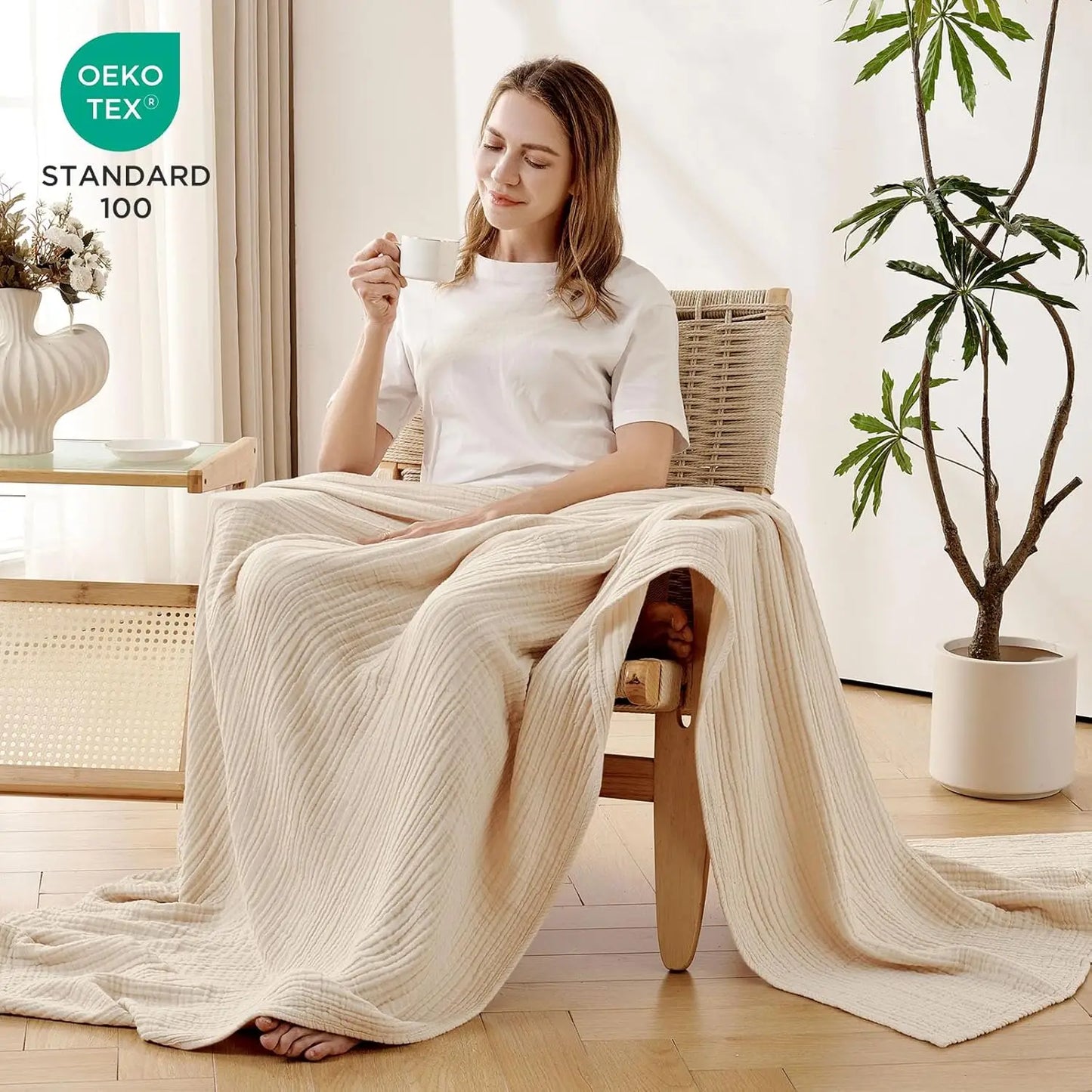 Cotton Muslin Throw Blanket For Couch Bed Sofa Lightweight All-Season