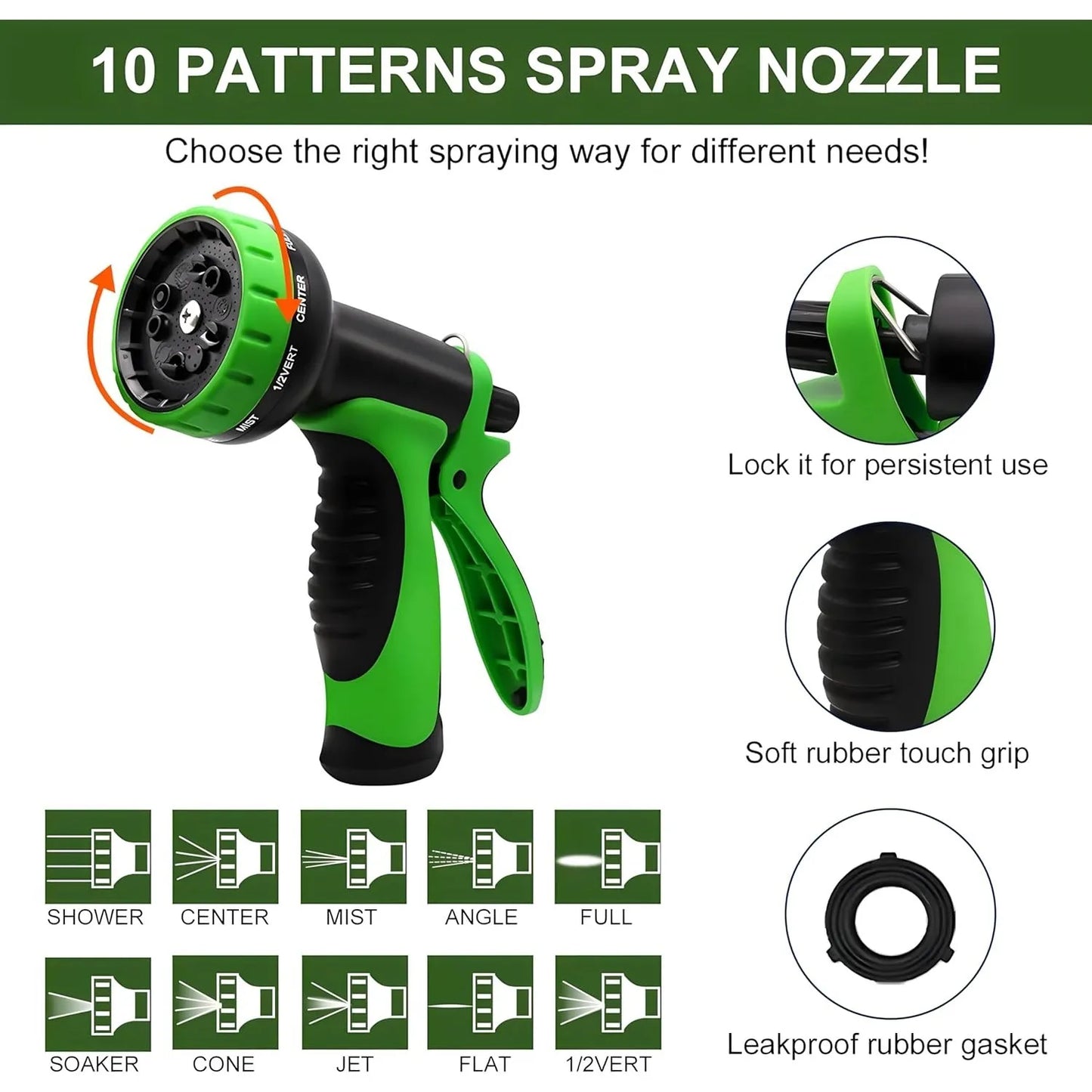 Lightweight Non Expandable Garden Hose With 10 Function Nozzles