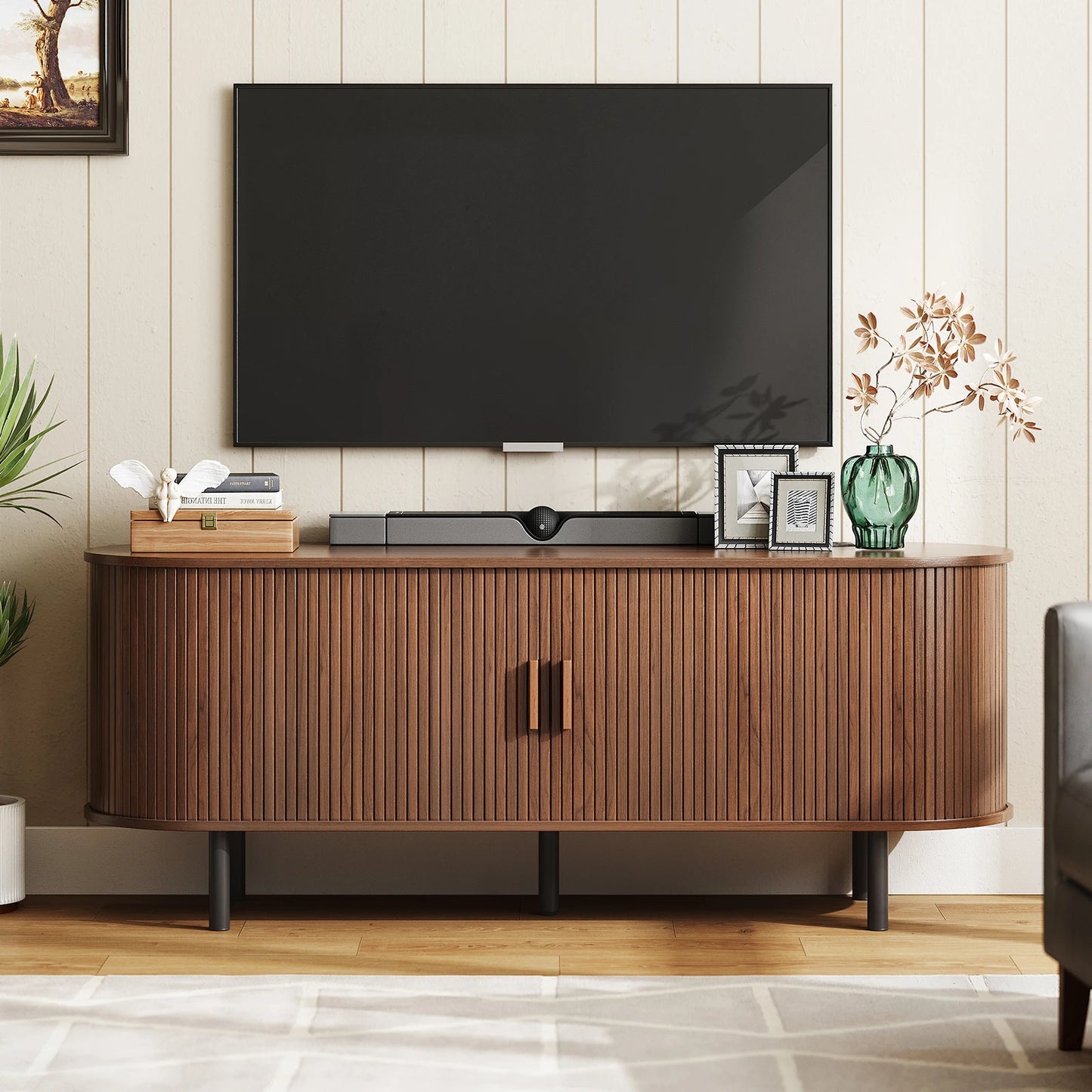 ONBRILL Modern TV Stand With Power Outlet And Storage