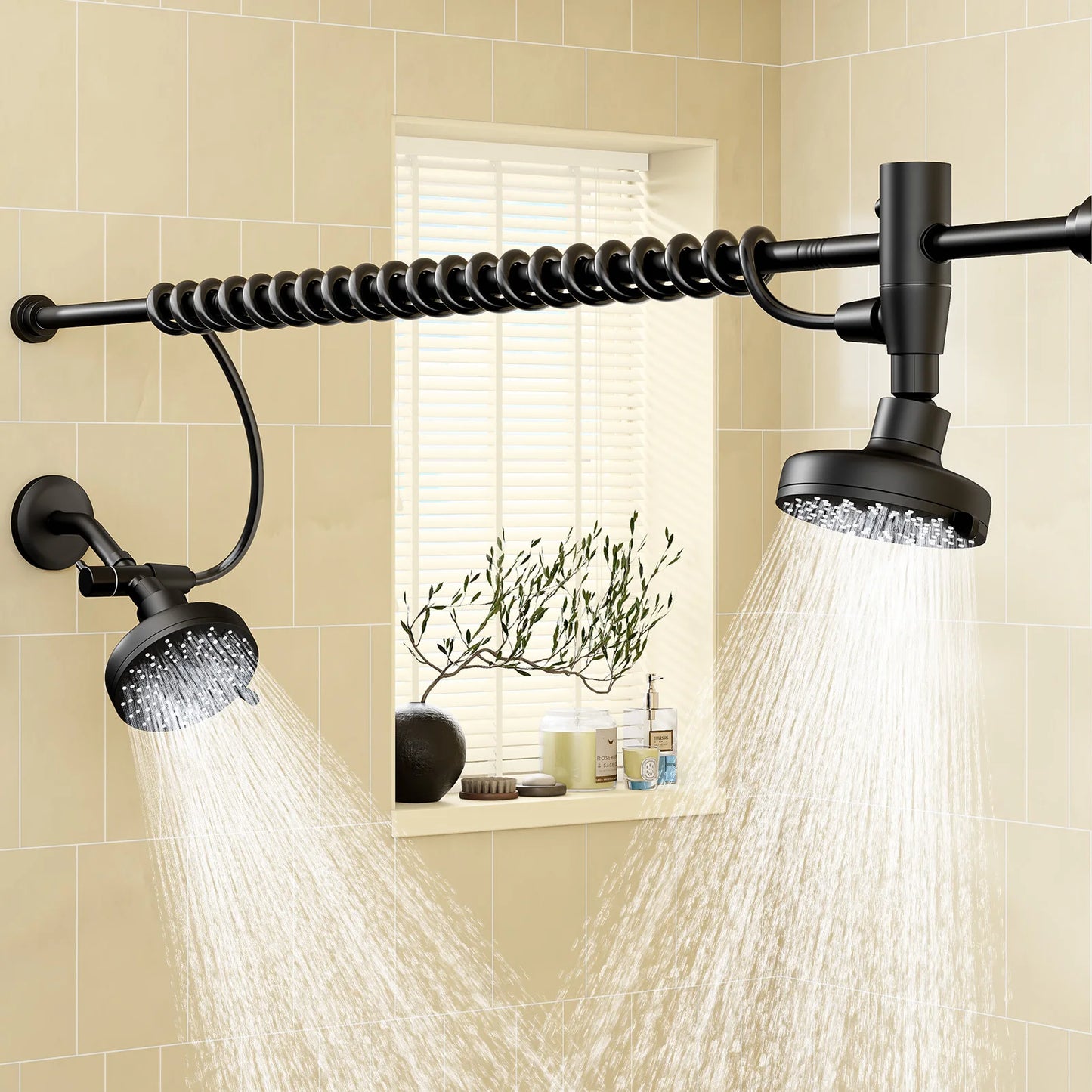Dual Shower Head For Two With Adjustable Slider High Pressure