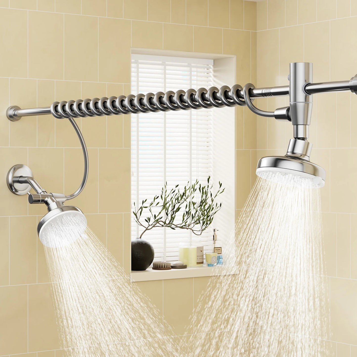 Dual Shower Head For Two With Adjustable Slider High Pressure