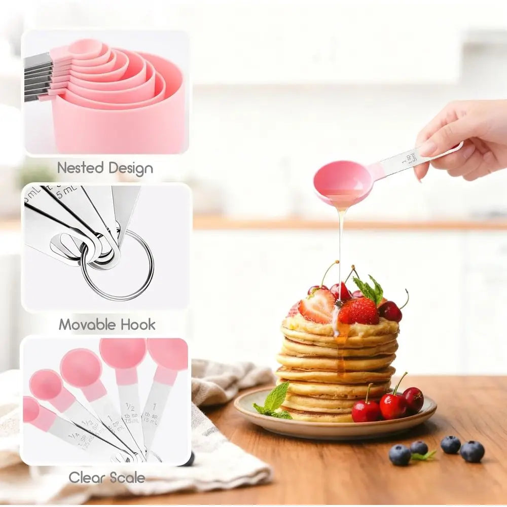 Measuring Cups And Spoons Set With Stackable Stainless Steel Handles