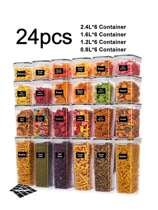 24Pcs Airtight Food Storage Containers With Labels For Pantry Organization