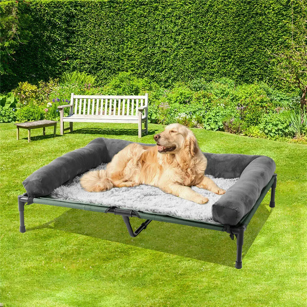 BINGOPAW Indoor Outdoor Elevated Dog Bed With Detachable Plush Bolster