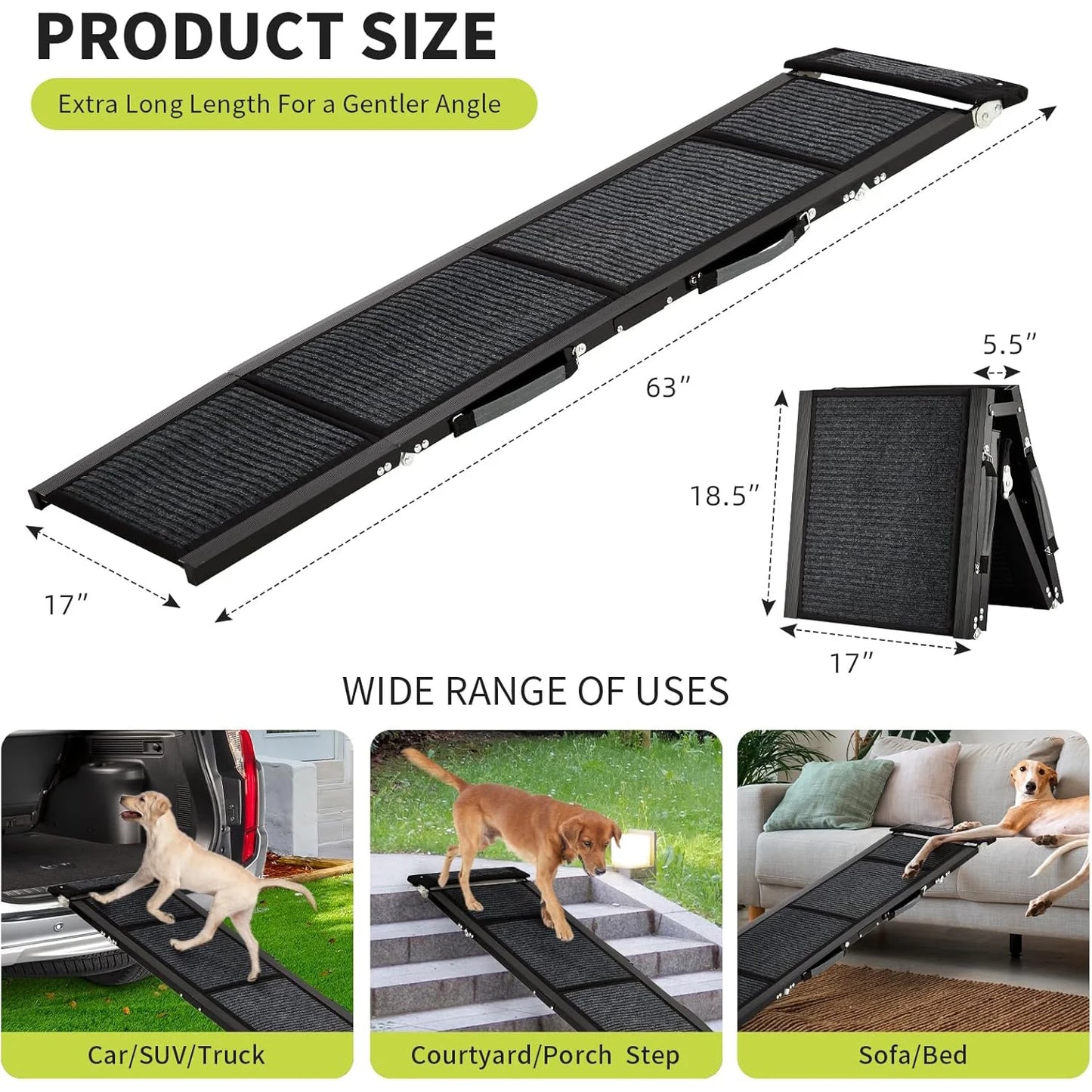 HiMISS Upgraded Car Dog Ramp Folding Non Slip Surface