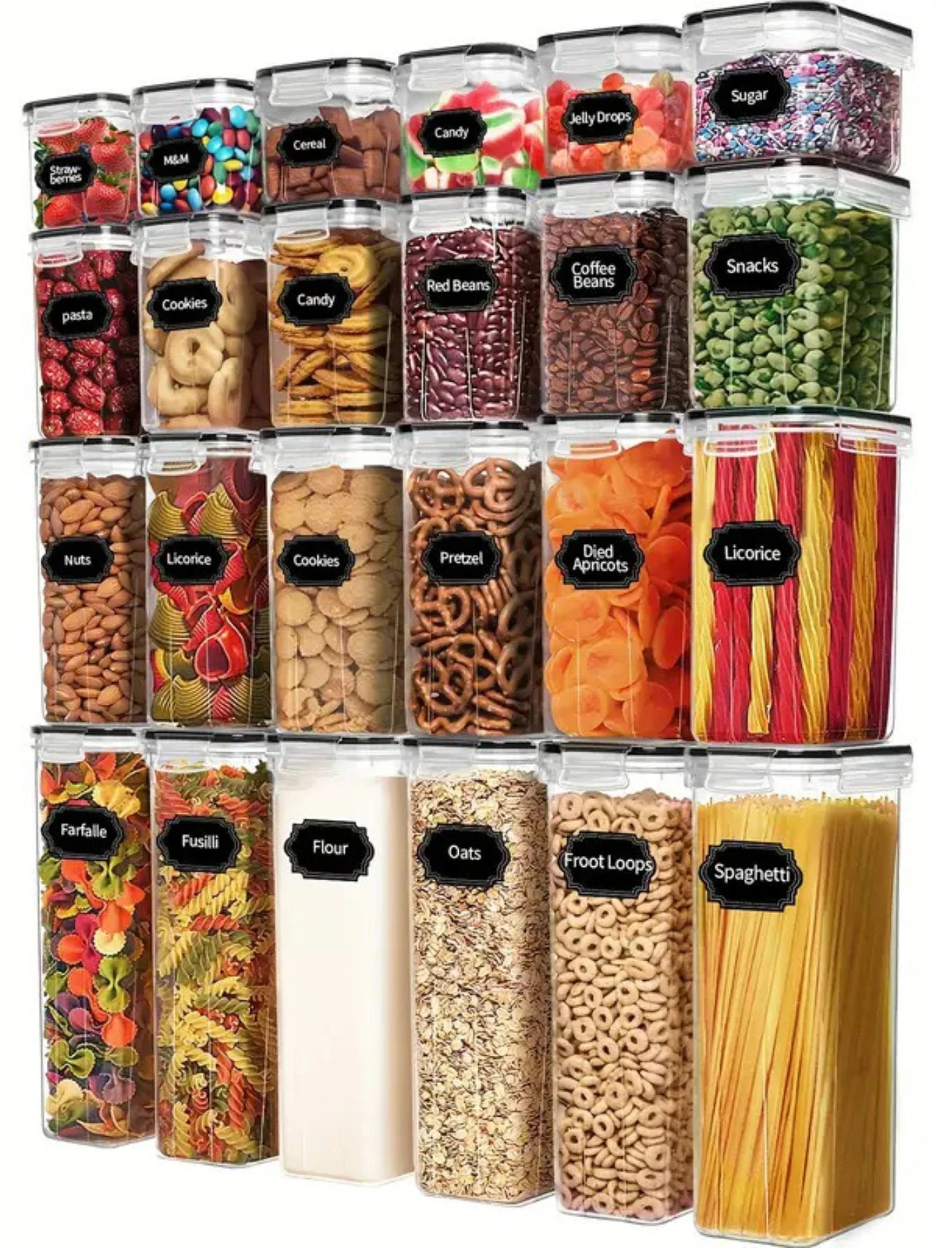 24Pcs Airtight Food Storage Containers With Labels For Pantry Organization