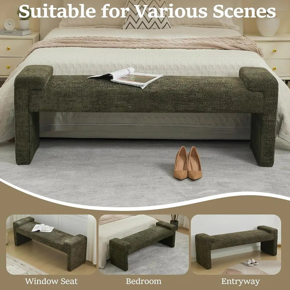 End of Bed Bench Upholstered Sherpa Ottoman, French Elegant Design