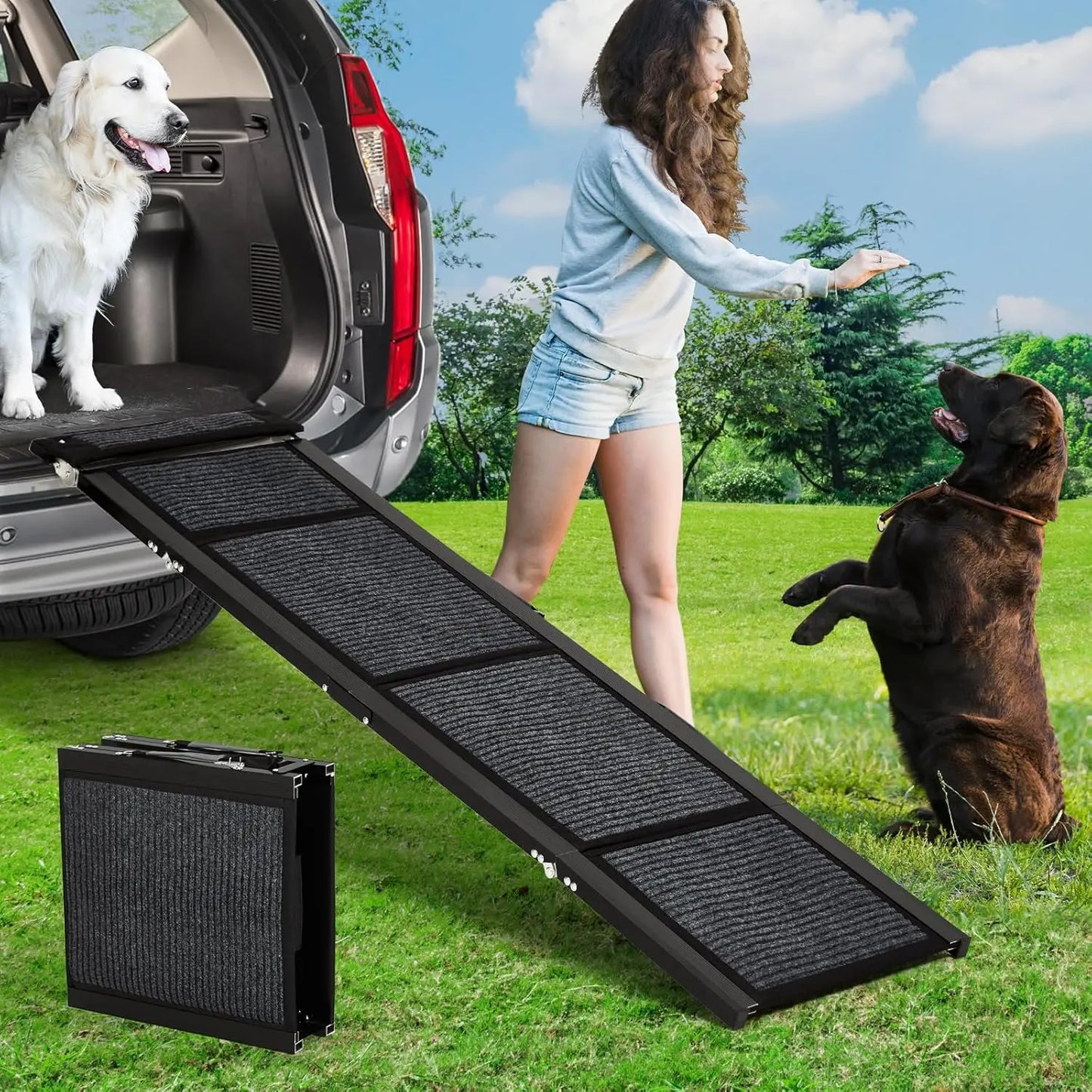 HiMISS Upgraded Car Dog Ramp Folding Non Slip Surface