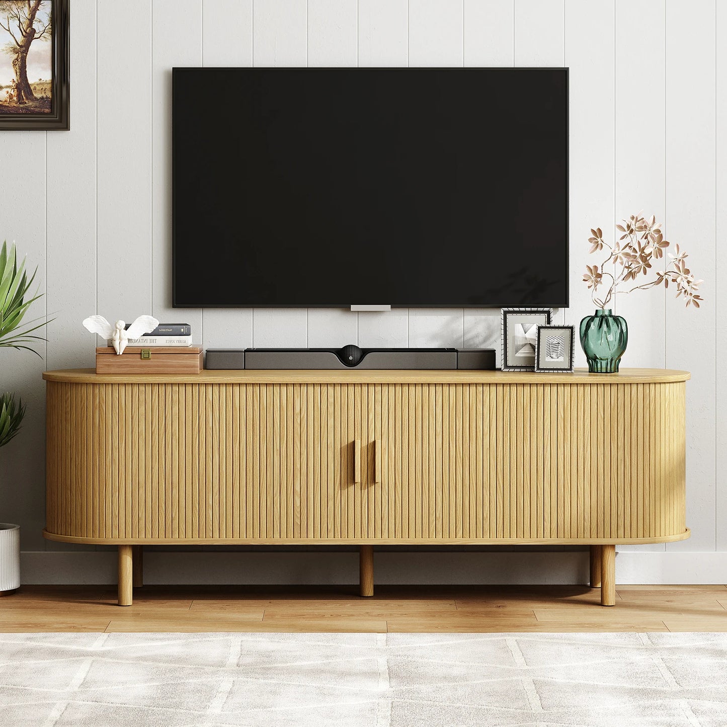 ONBRILL Modern TV Stand With Power Outlet And Storage