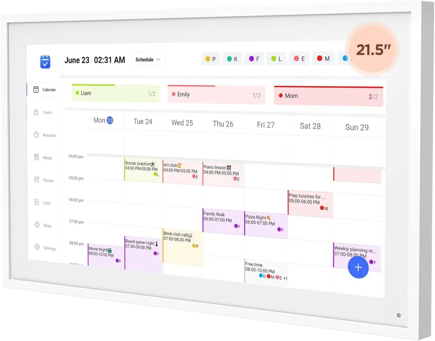 Smart Digital Calendar Wall Display For Family Meal Planner