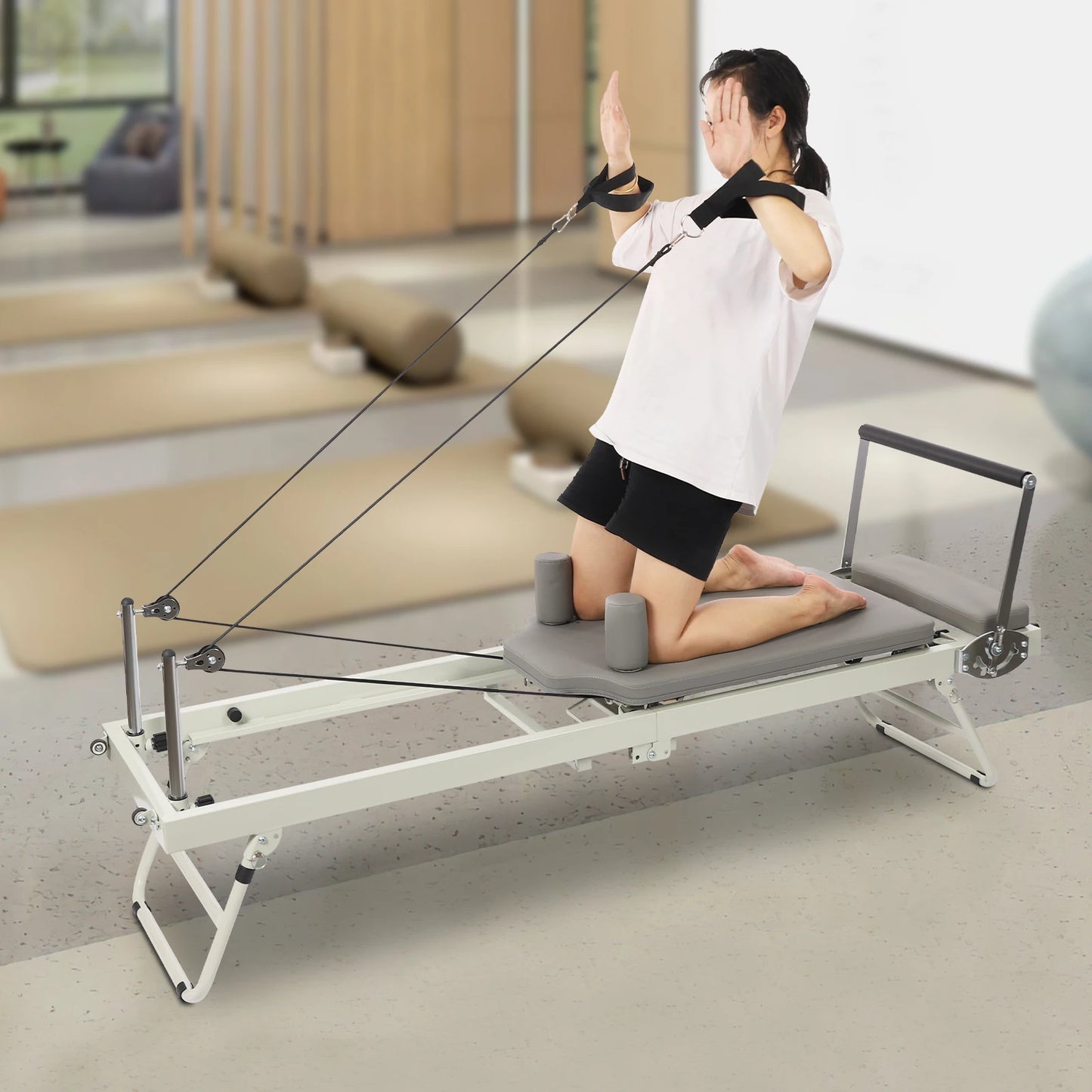 Foldable Pilates Reformer Machine 120kg Capacity For Home Fitness