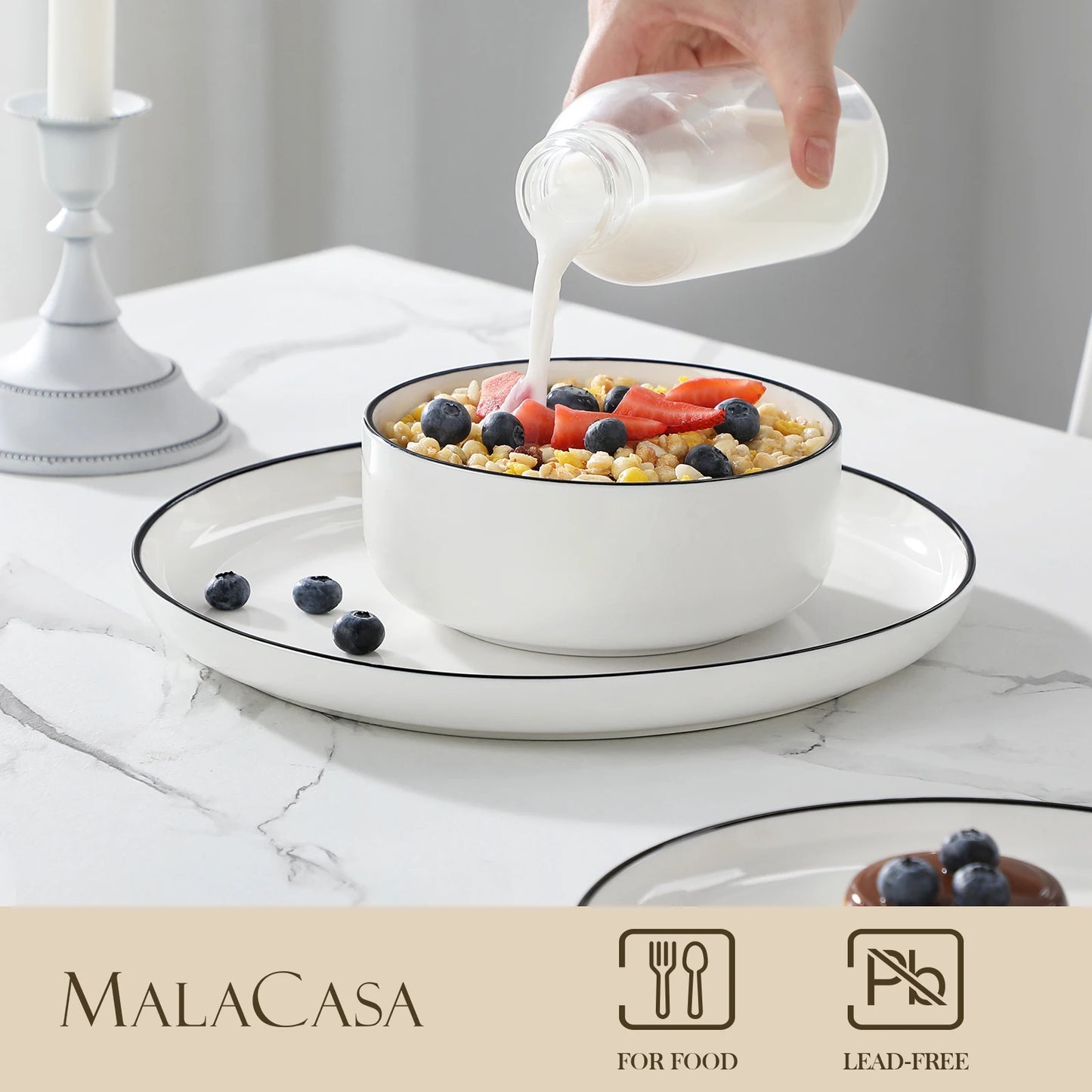 MALACASA Porcelain Dinnerware Set For 4 Ceramic Tableware Collection