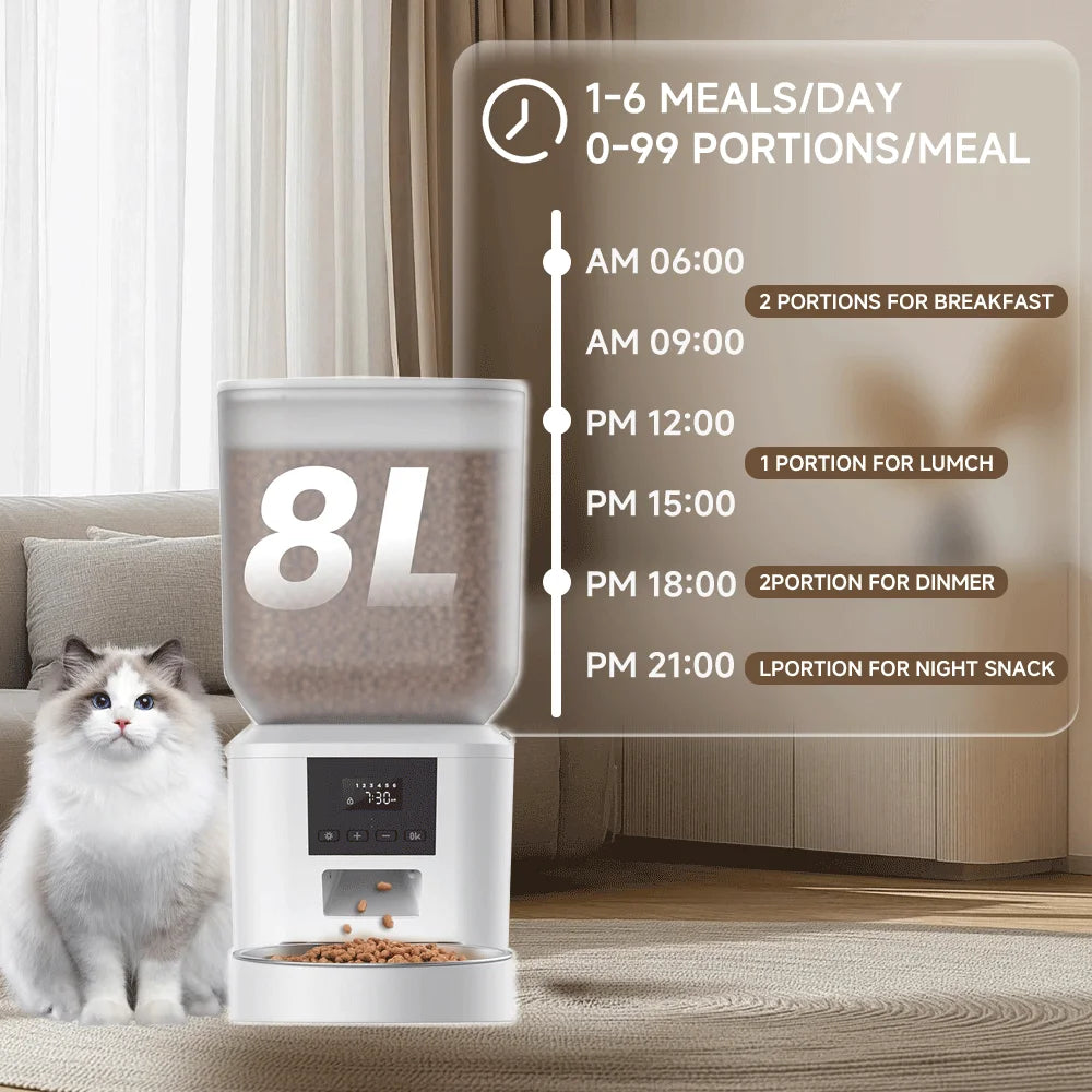 Nityers 8L Automatic Cat Feeder With Voice Recorder And Stainless Steel Bowl
