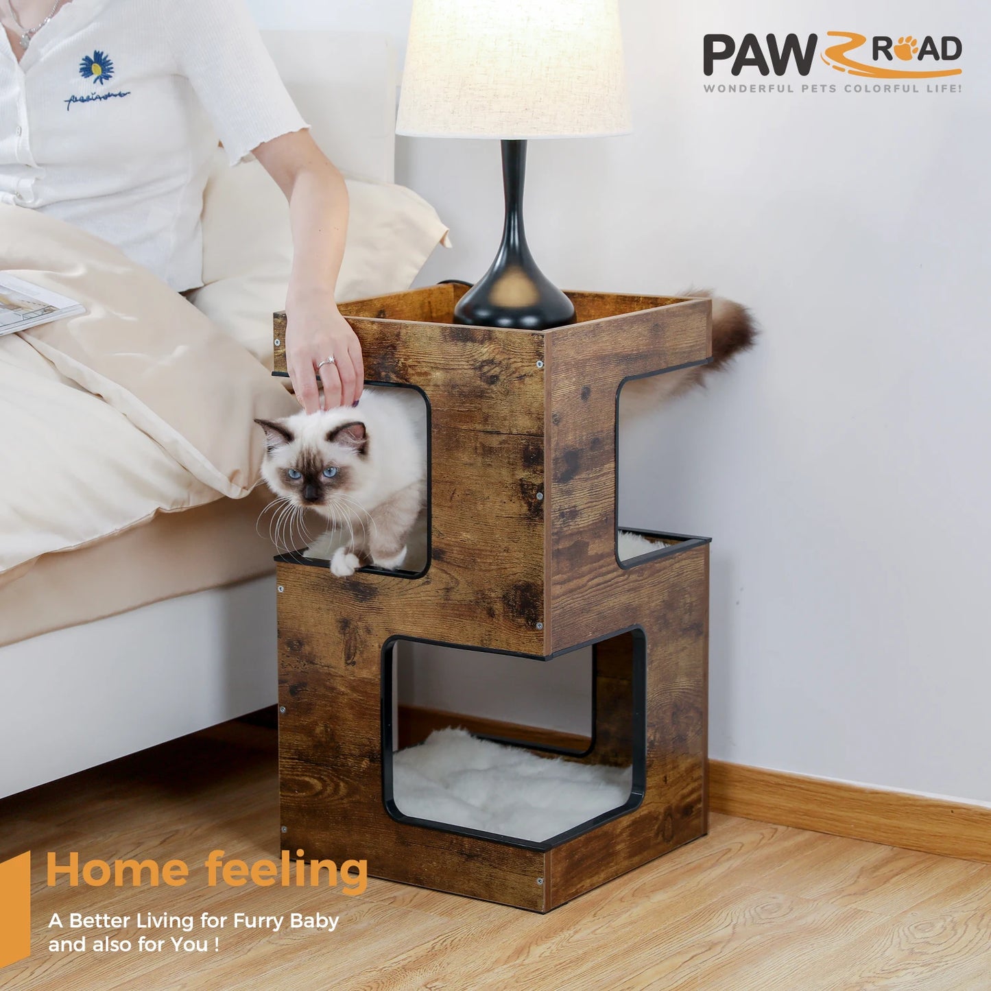 PAWZ Road Wood Cat Condo Cat Tree With Scratching Pad