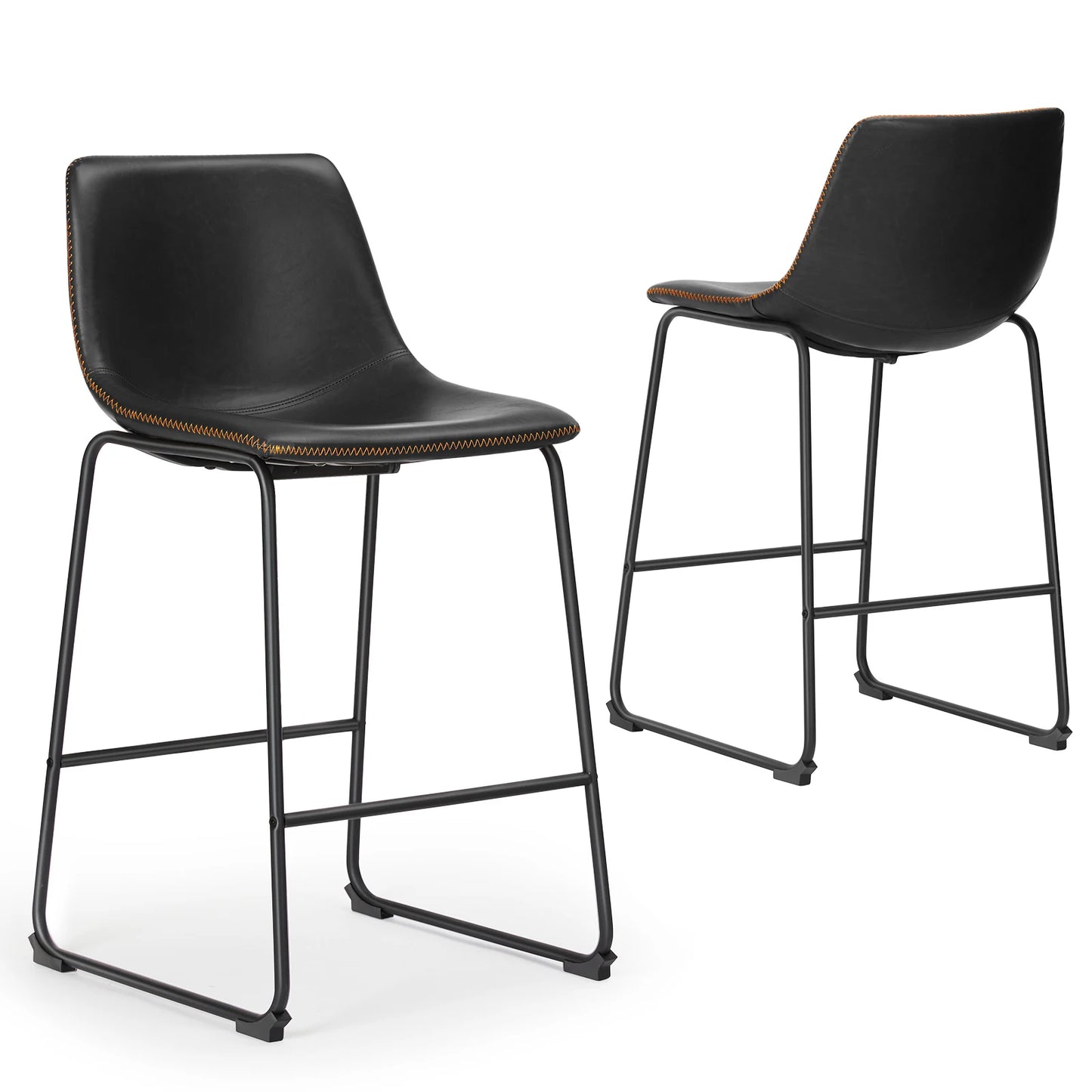 JHK Pu Leather Bar Stools Set Of 2 Modern Cushioned