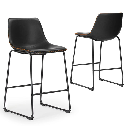 JHK Pu Leather Bar Stools Set Of 2 Modern Cushioned