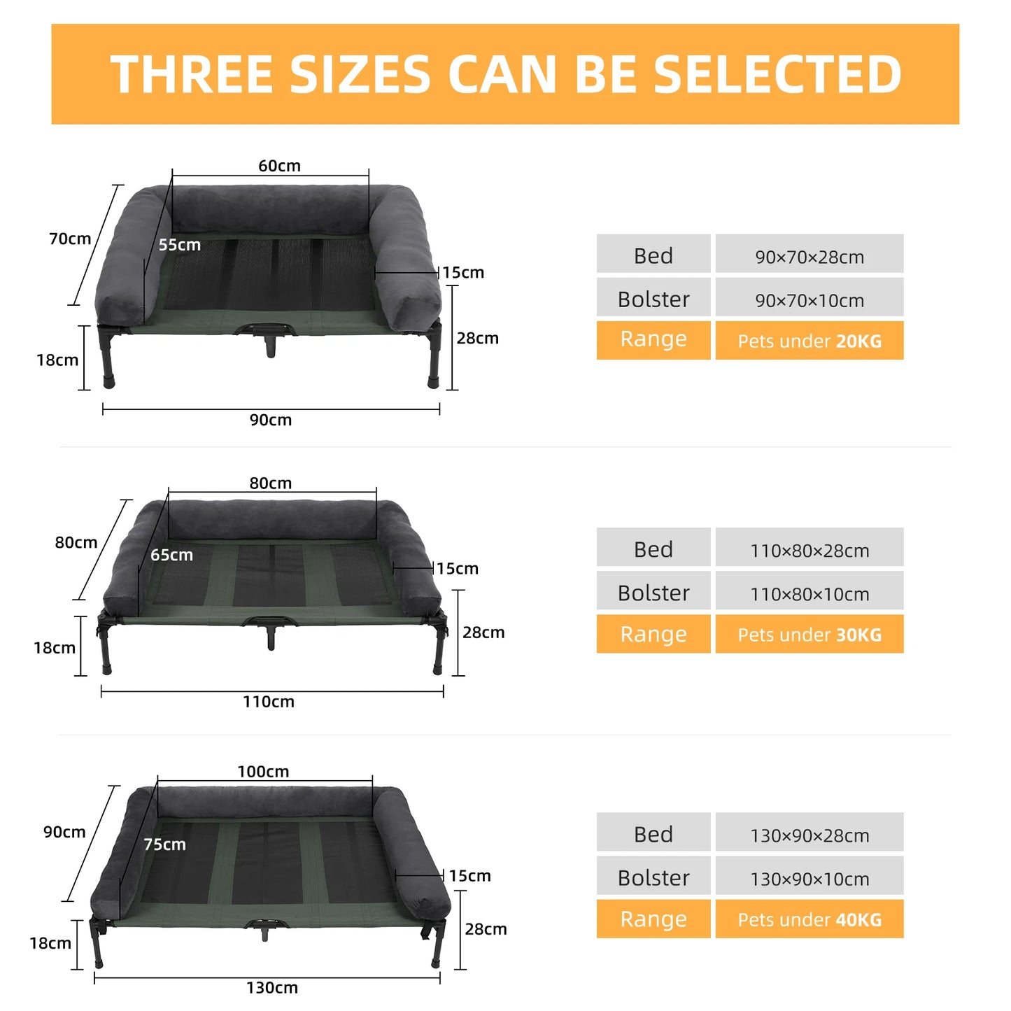 BINGOPAW Indoor Outdoor Elevated Dog Bed With Detachable Plush Bolster
