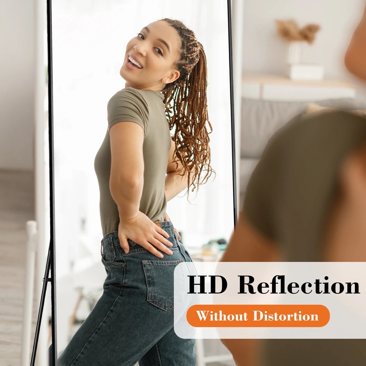 JHK Full Length Mirror With Stand Aluminum Frame For Bedroom