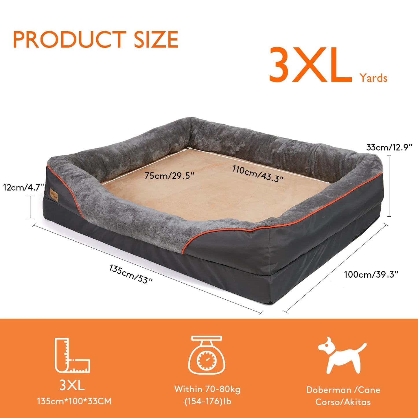 BINGOPAW Orthopedic Memory Foam Dog Bed With Bolsters