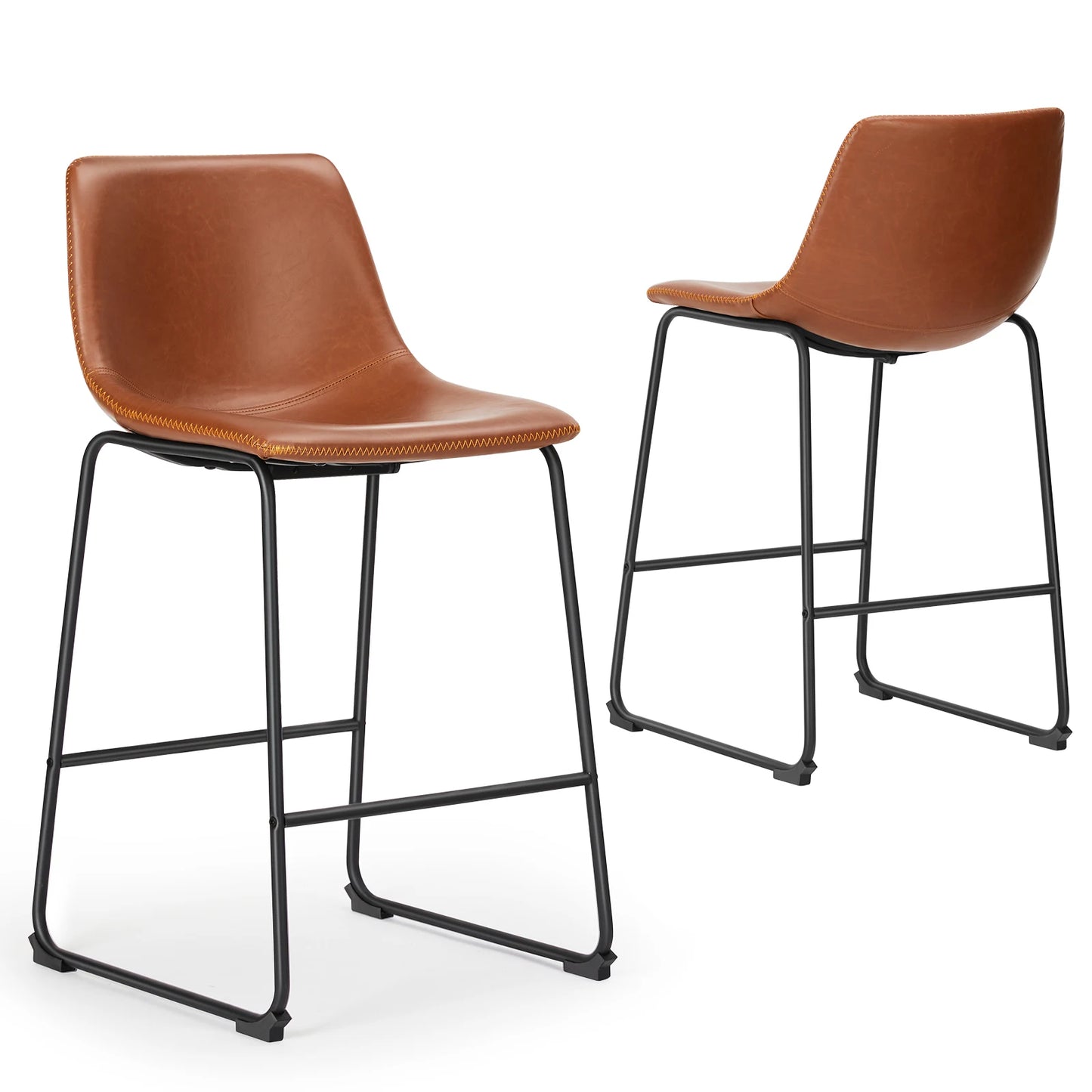 JHK Pu Leather Bar Stools Set Of 2 Modern Cushioned