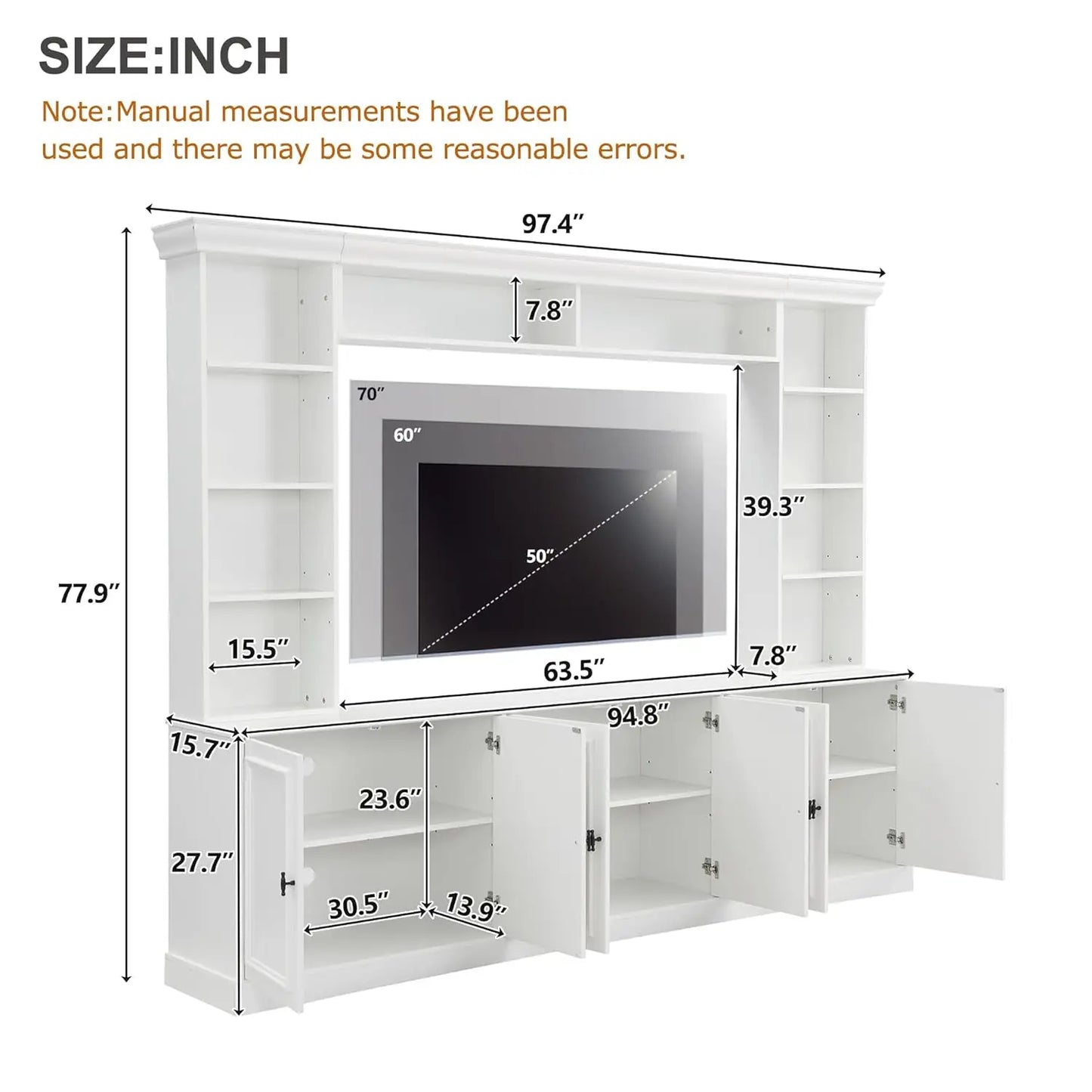 Modern Entertainment Center Wall Unit TV Stand With Bookshelves
