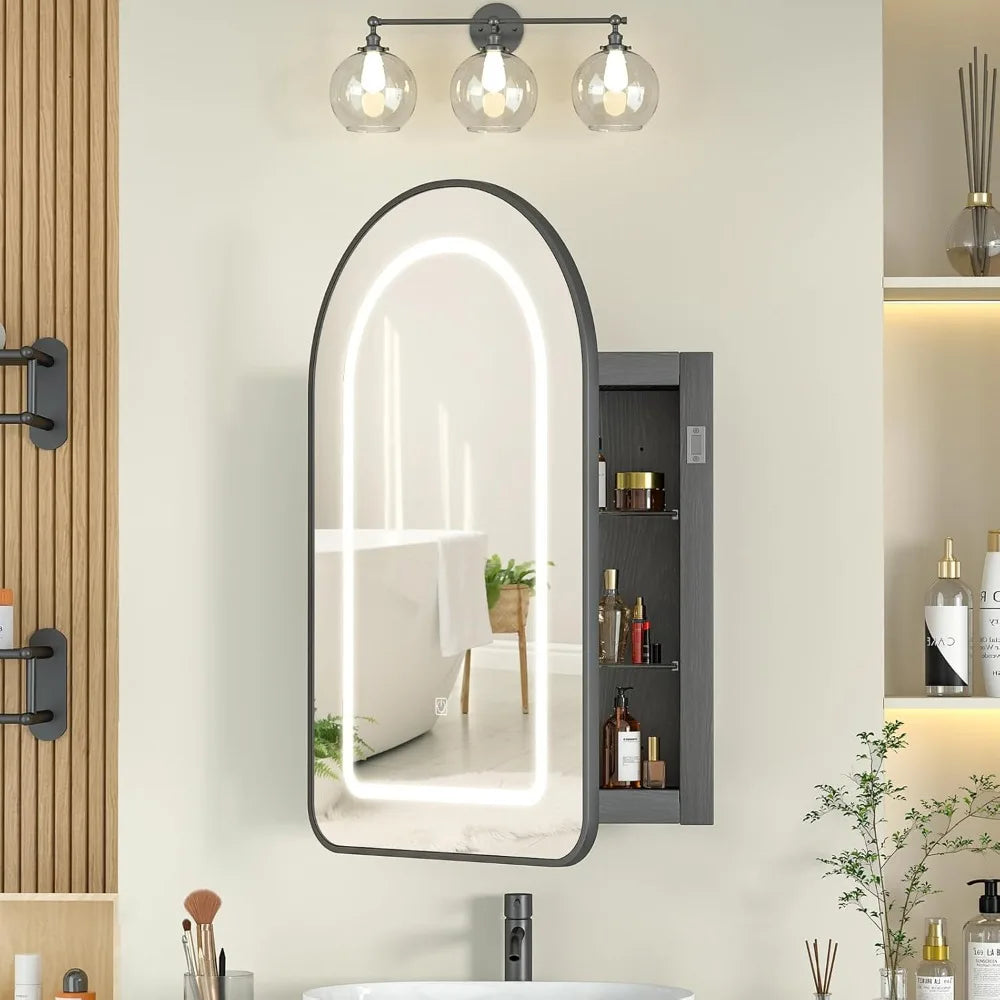 Recessed Medicine Cabinet With Lights Arched Mirror For Bathroom