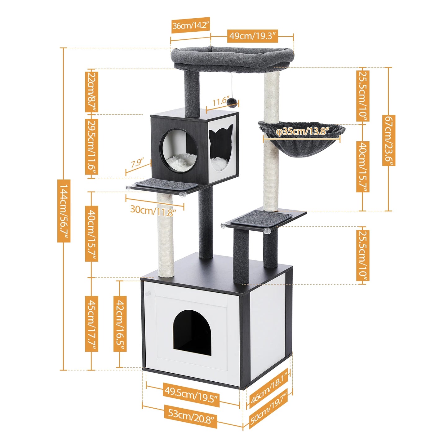 PAWZ Ro Multilevel Cat Tree Wood Tower With Scratching Posts