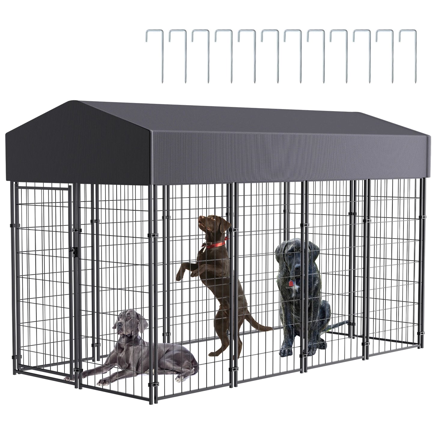 BINGOPAW Outdoor Welded Wire Dog Kennel With Weatherproof Cover