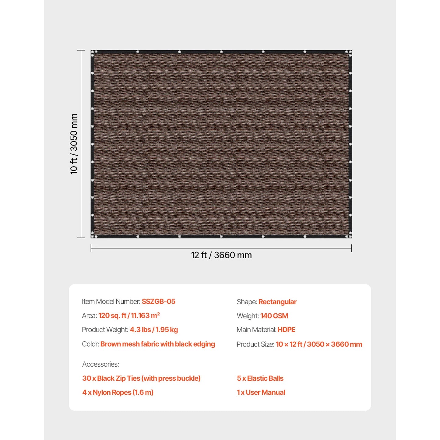 SucceBuy 140 GSM HDPE Sun Shade Cloth for Outdoor Privacy