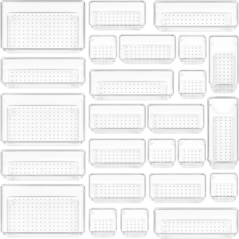 Clear Plastic Drawer Organizers Set 25 Pieces Versatile Vanity Trays