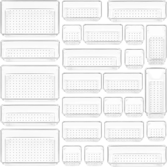 Clear Plastic Drawer Organizers Set 25 Pieces Versatile Vanity Trays