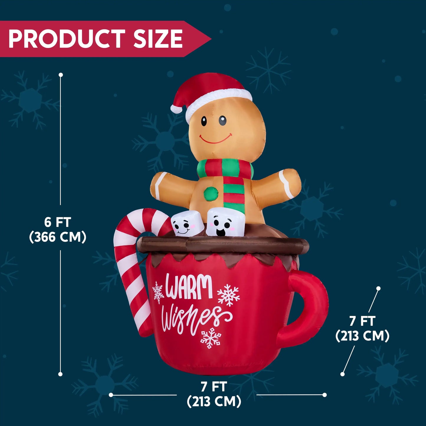 Joyfy Gingerbread Man Cocoa Mug Christmas Outdoor Inflatable With LEDs