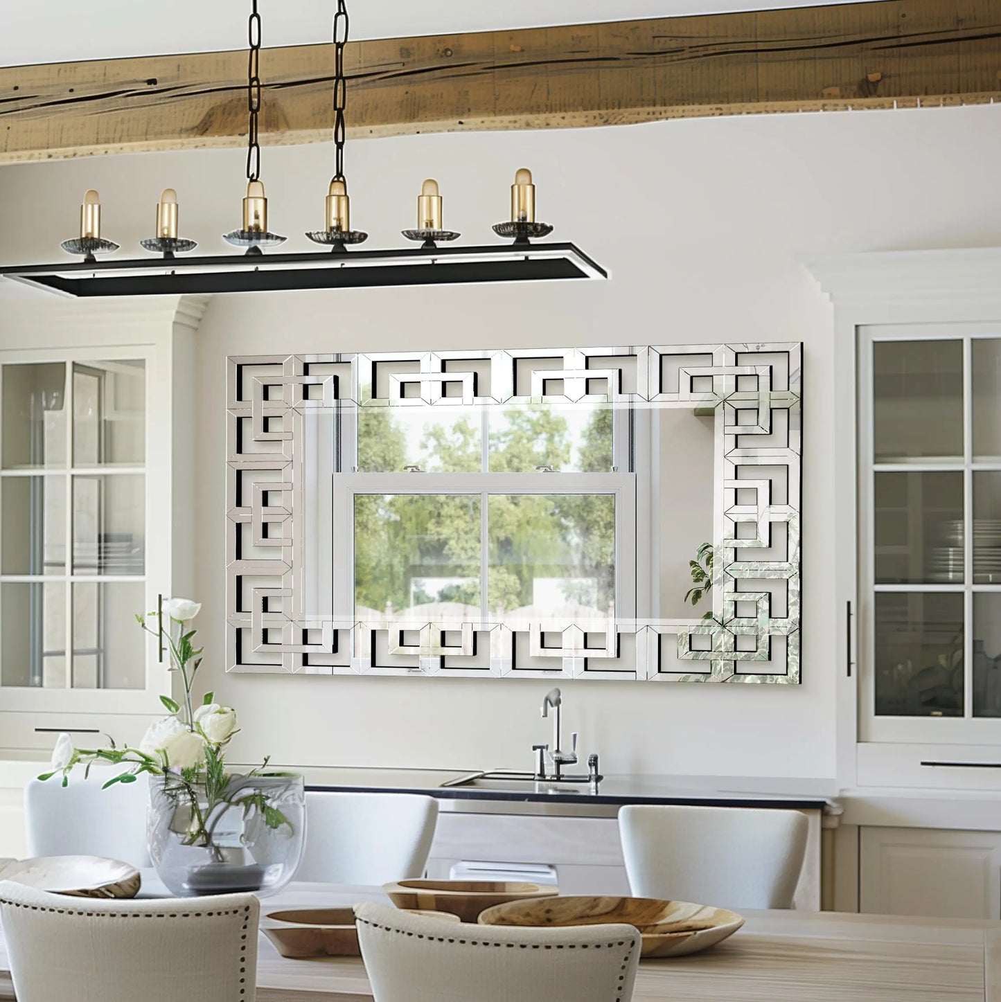 Venetian Art Mirror With Beveled Edge For Living Room Wall