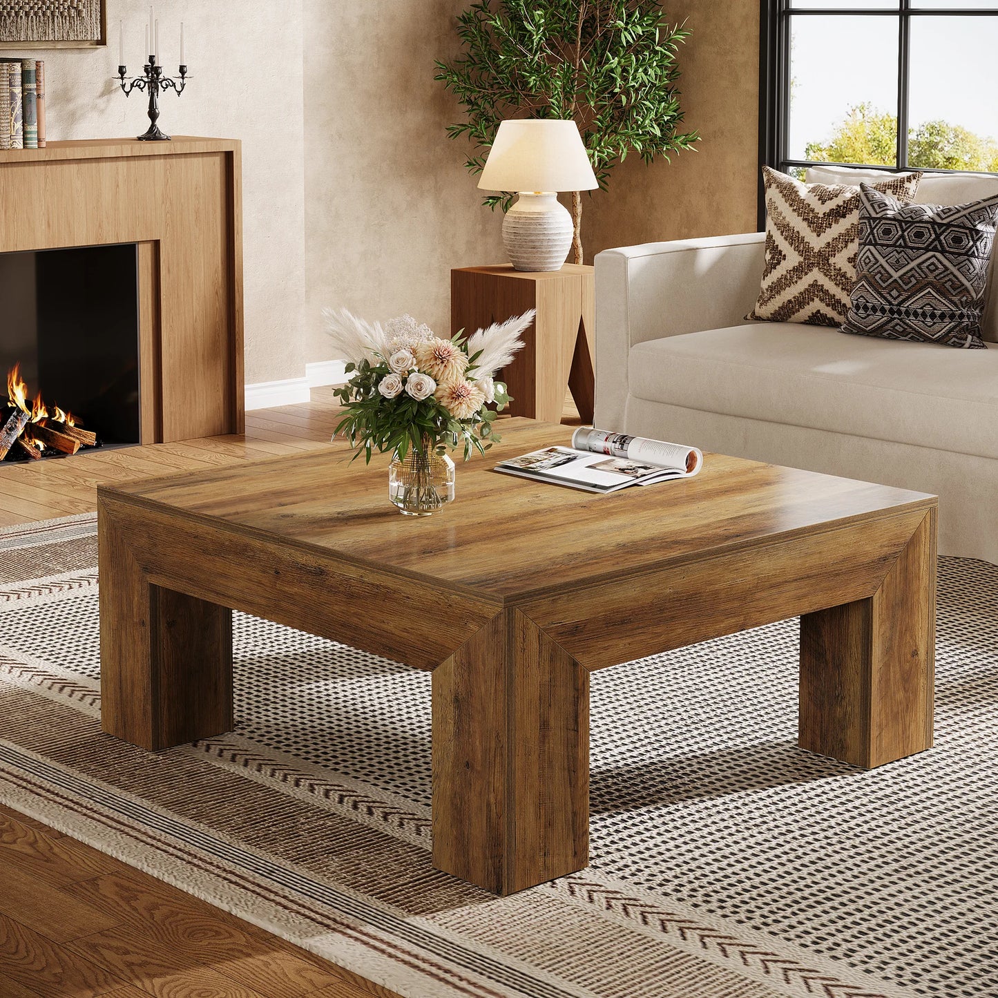 Tribesigns Square Coffee Table Farmhouse Center Cocktail Table