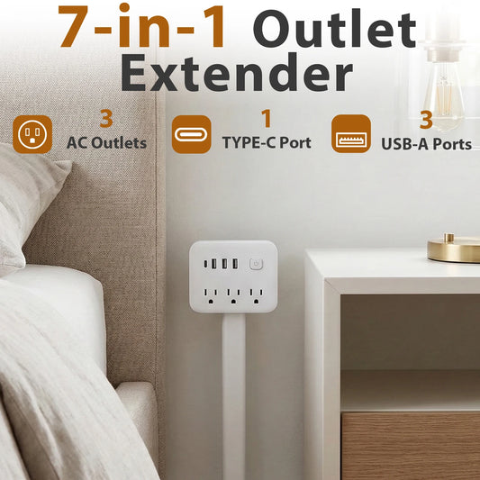 180° Rotating Electrical Outlet Extender With USB Type-C Charging