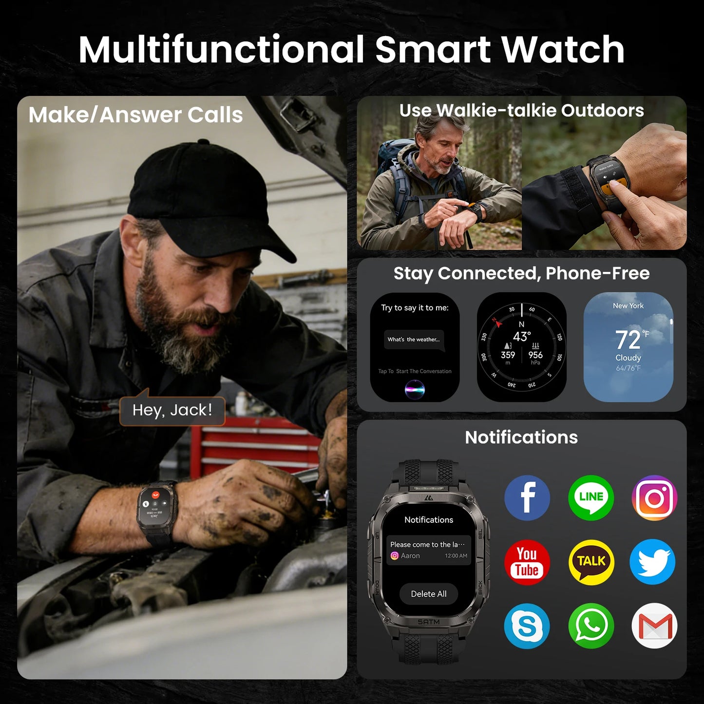 Kospe Tank M4C Rugged Smartwatch With GPS And Flashlight