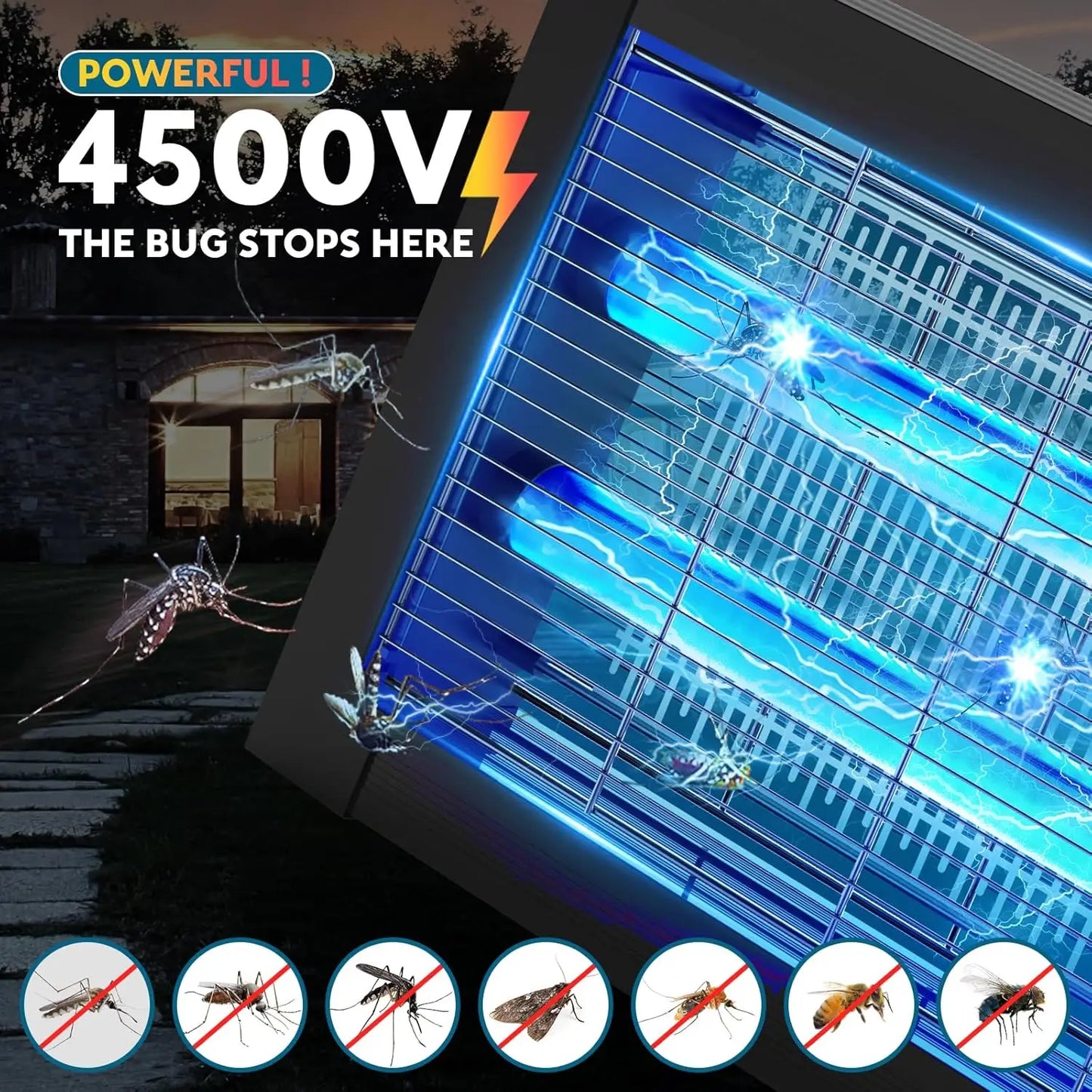 Solar Bug Zapper 4500V Waterproof Outdoor Mosquito Trap For Garden
