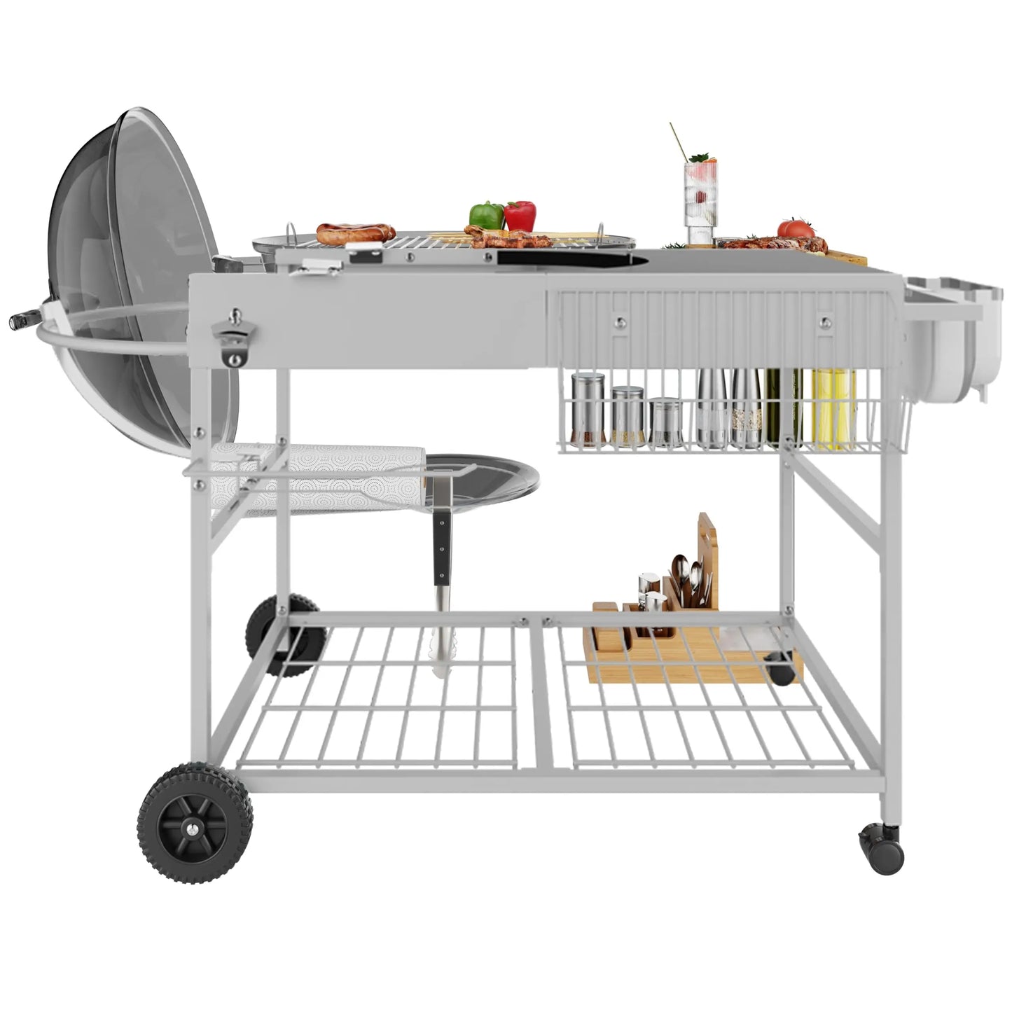 Outdoor Grill Cart With Foldable Stainless Steel Top And Wheels