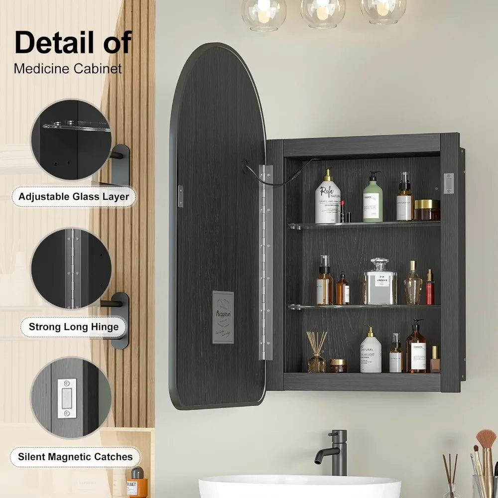 Recessed Medicine Cabinet With Lights Arched Mirror For Bathroom
