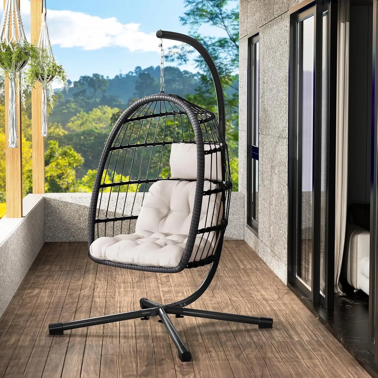 Rattan Egg Chair With Stand For Porch And Garden Outdoor