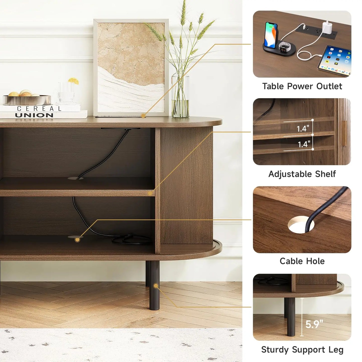 ONBRILL Modern TV Stand With Power Outlet And Storage