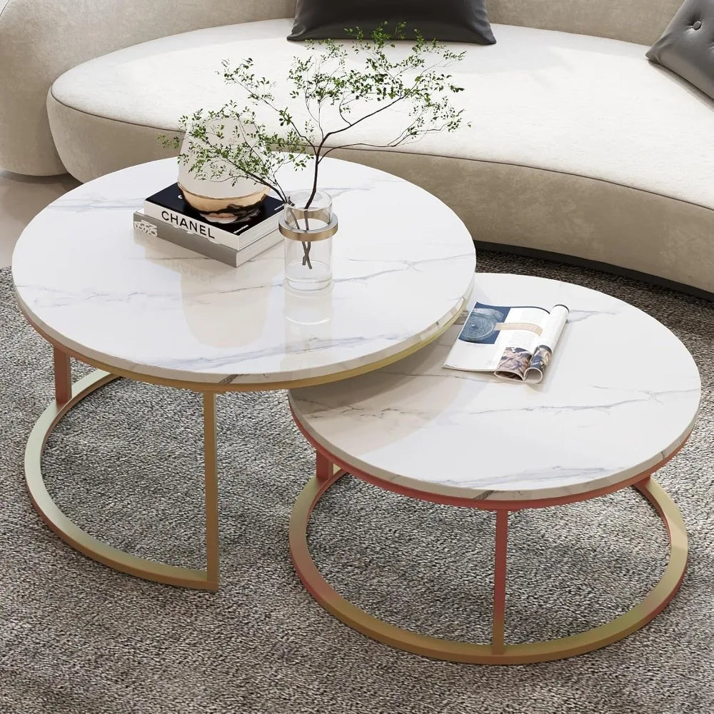 Nested Round Coffee Table Set, Modern Design, Customizable Two-Piece
