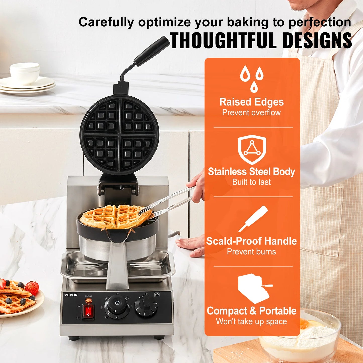 SucceBuy Electric Waffle Maker Stainless Steel Nonstick Waffle Iron