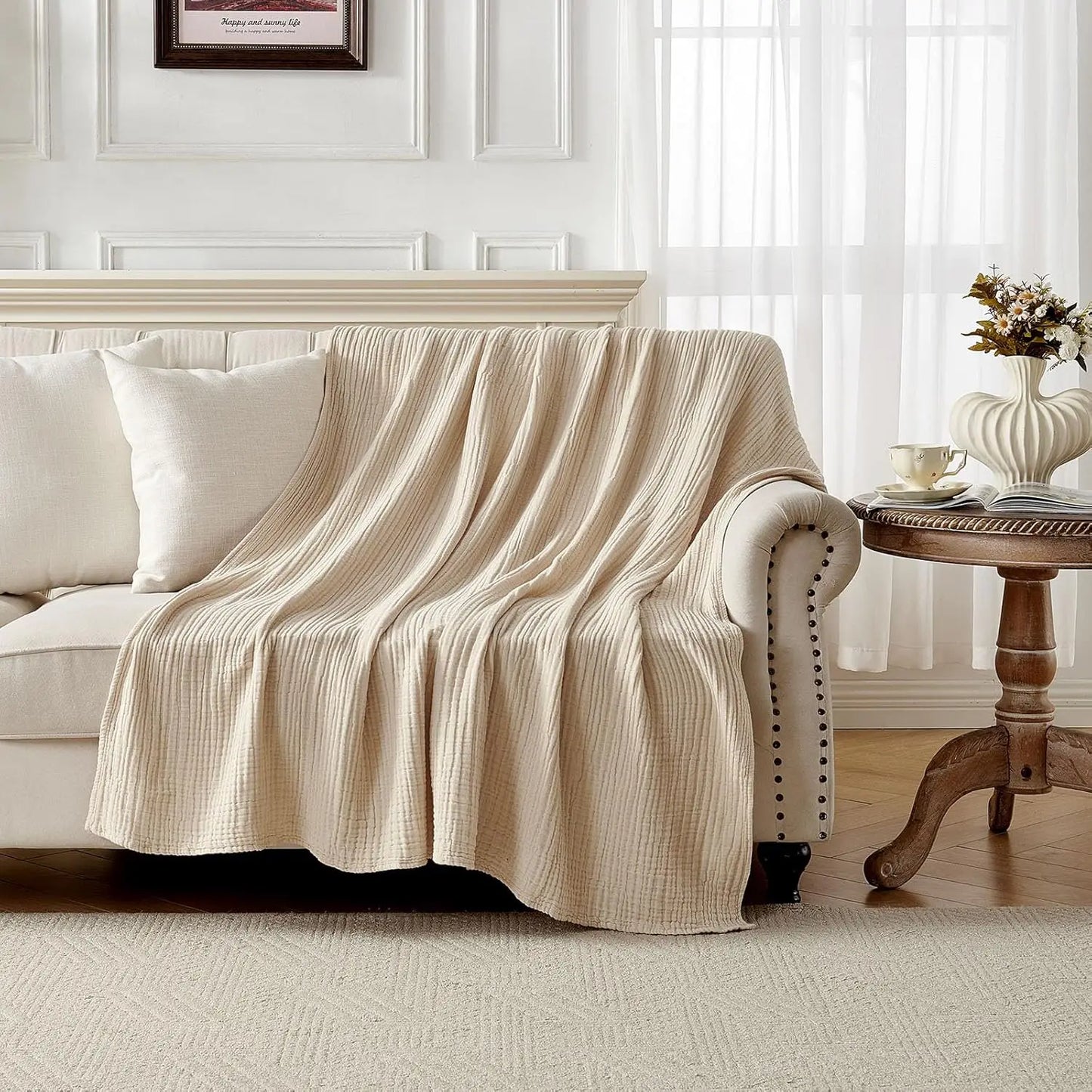 Cotton Muslin Throw Blanket For Couch Bed Sofa Lightweight All-Season