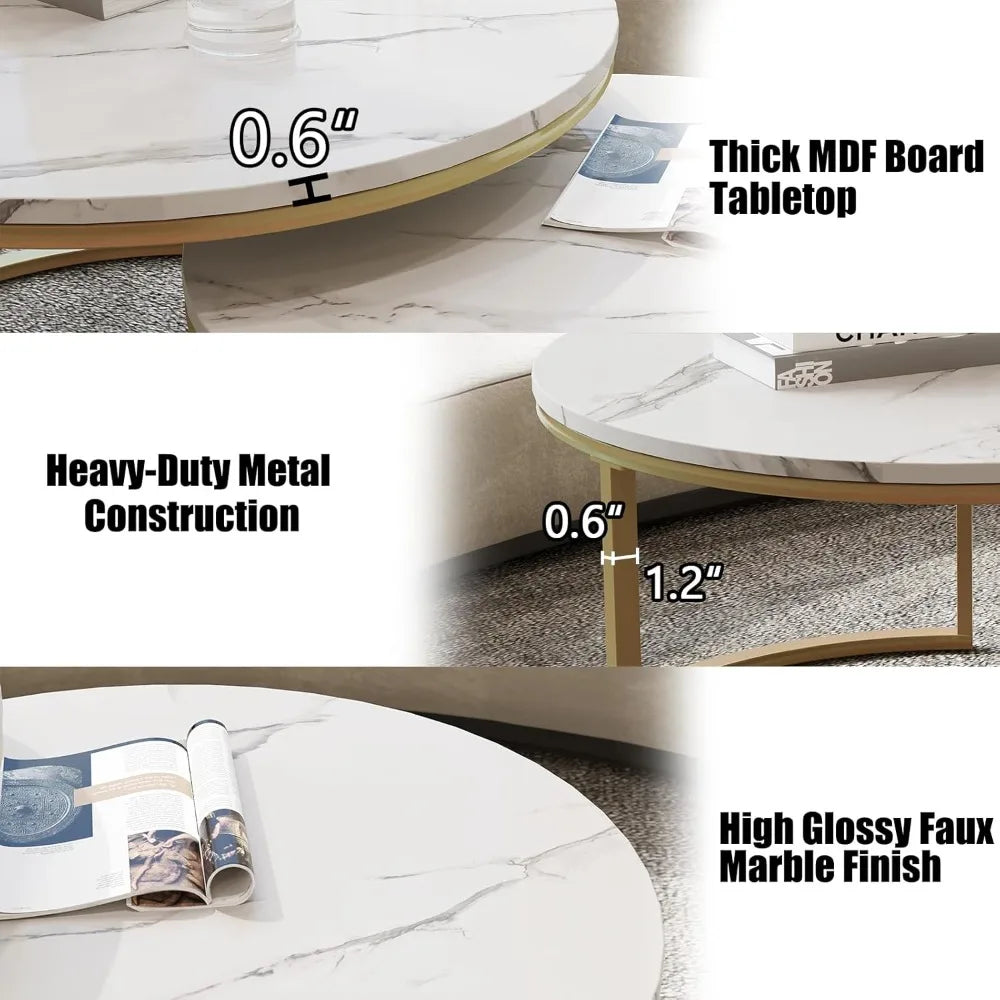 Nested Round Coffee Table Set, Modern Design, Customizable Two-Piece